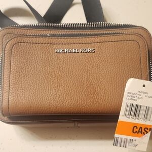 Michael Kors Brown Pebbled Leather Belt Bag with Silver Hardware